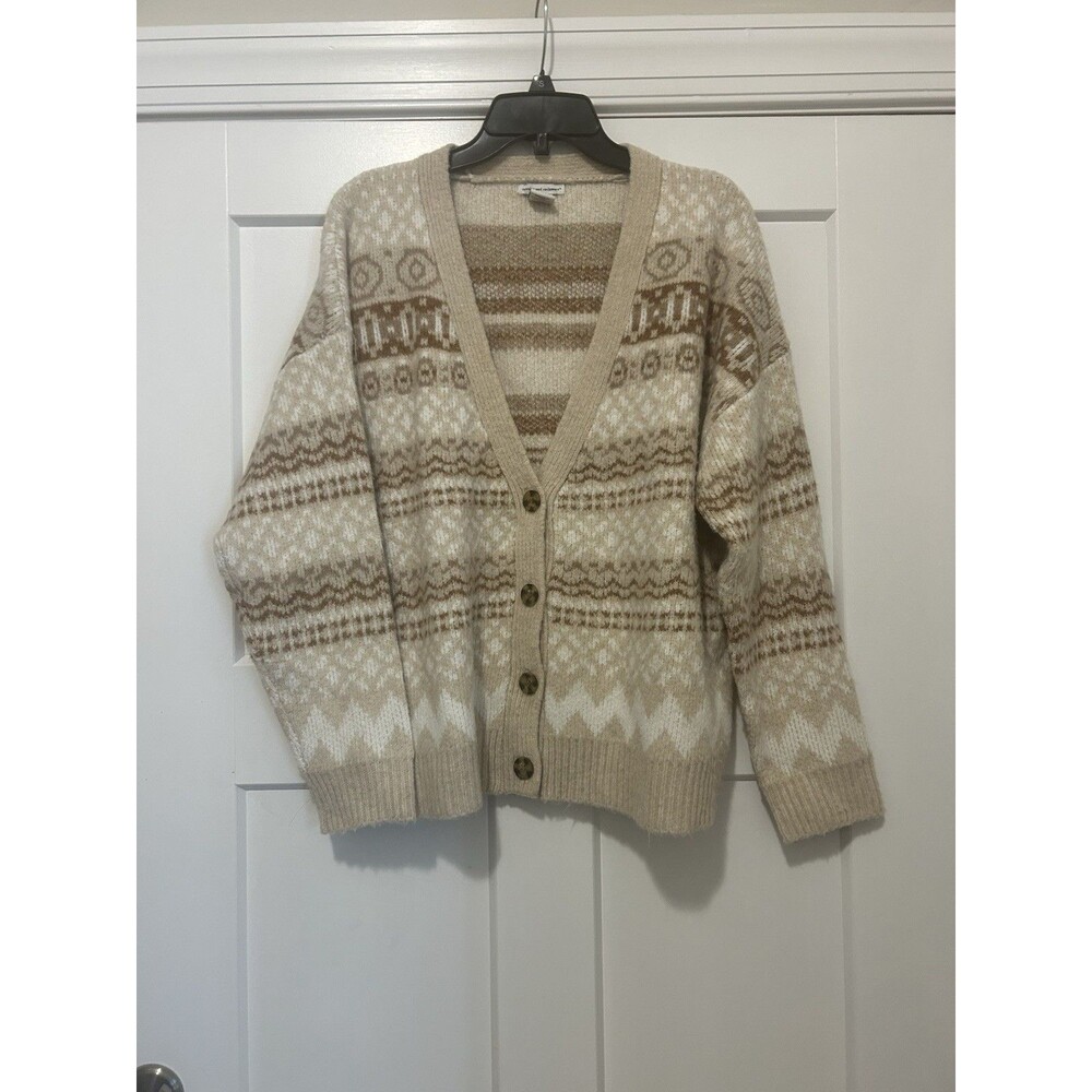 Cupcakes & Cashmere Women's Size Large Brown Academia Button Up Sweater Cardigan